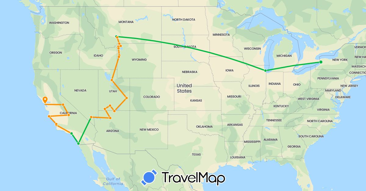 TravelMap itinerary: bus, hitchhiking in United States (North America)